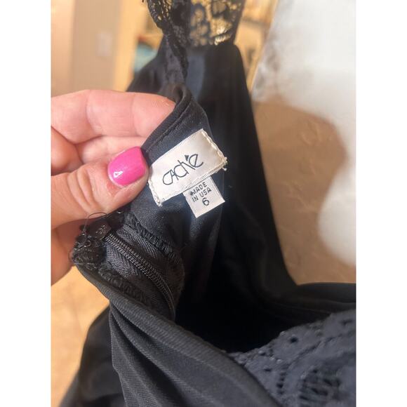 Cache Black lace cap sleeved sheer dress size 6 - Picture 10 of 11
